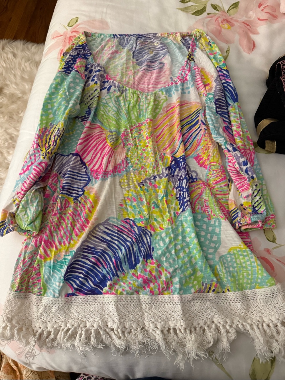 Lilly Pulitzer Multicolor Patchwork Tunic with Fringe Hem